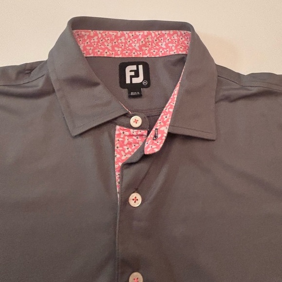 FootJoy FJ Golf Polo Shirt Men’s 2XL Gray Performance Stretch Floral Trim - Picture 2 of 7